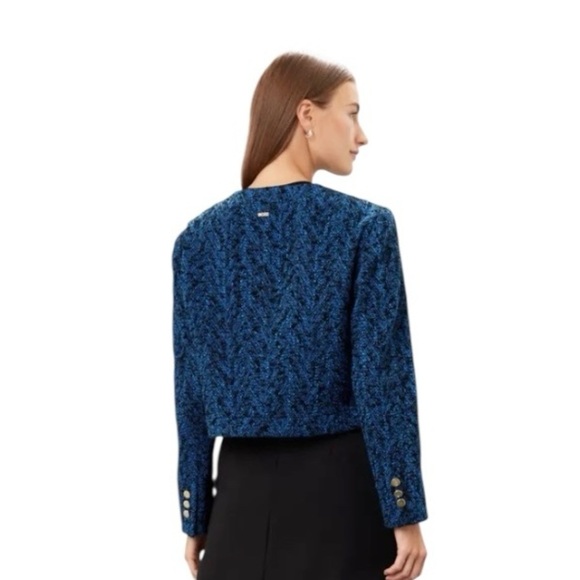 Boss Janoa Jacket Blazer in Blue Black Tweed Size 8 - Picture 3 of 11